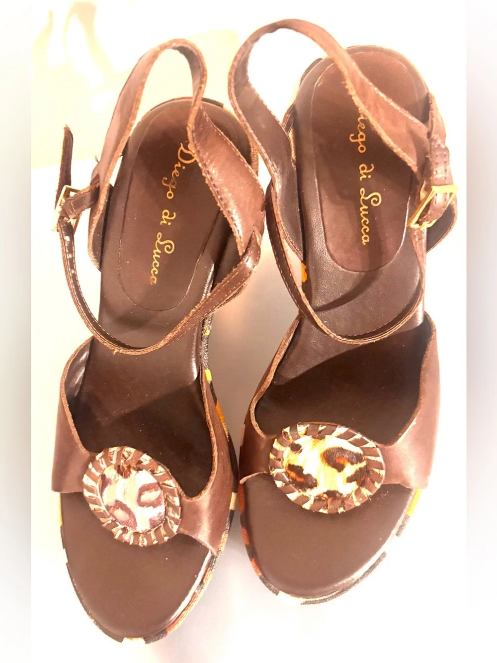 Diego di Lucca vintage Y2K tribal ethnic platform wedge sandals size 7